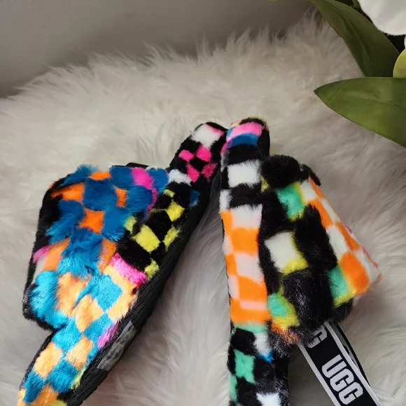 UGG Fluff Yeah Checks Multi Slide  Women Slippers brand New - Picture 9 of 13